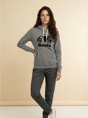 Roots Women’s Heather Grey Hoodie with Black Logo